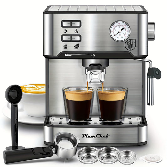 FANRUINA Espresso Maker, Stainless Steel, Dual-Brew Coffee System, 54.1oz Water Tank, Safety Features, Overpressure Protection, Ideal for Daily Brewing, Perfect for Home Use