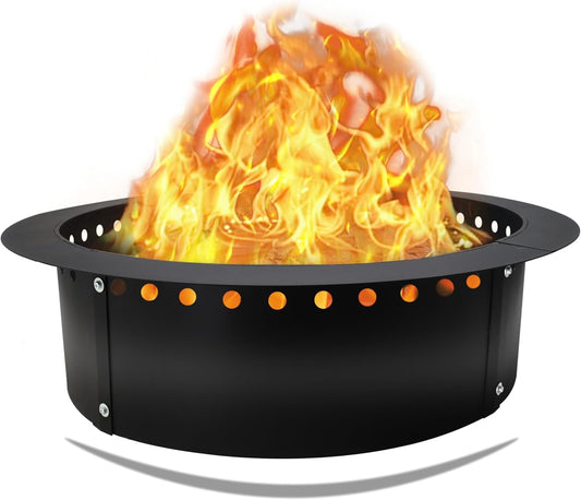 FEBTECH 42” Smokeless Fire Pit Insert - Heavy Duty Outdoor Fire Pit Ring with Heat Resistant Coating
