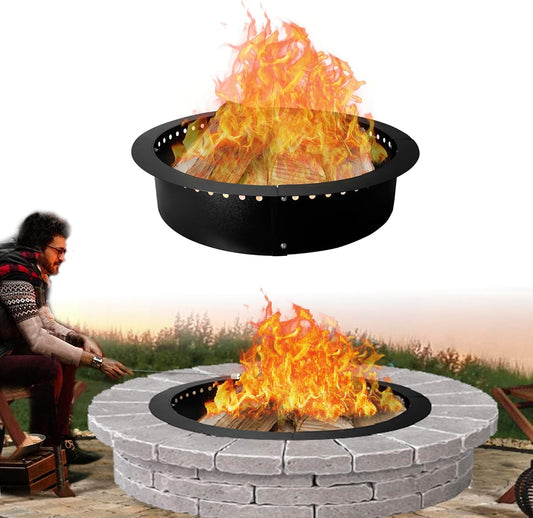 FEBTECH - Smokeless firepit ring -  45" ,Steel Round , Foldable Fire Pit Ring with Air Vents and Coller Support - fire pit ring