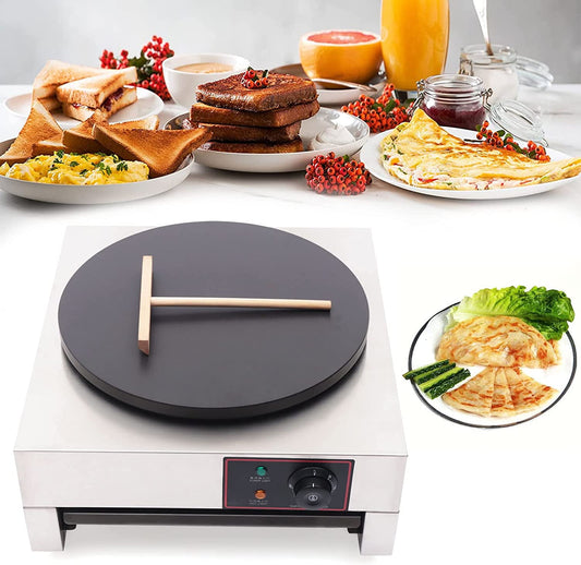 FETCOI Pancake Maker, 1700W Commercial Nonstick Electric Crepe Maker with 16'' Heating Plate & Rolling Flat Tool Adjustable Temperature 50-300(122-572) for Tortilla