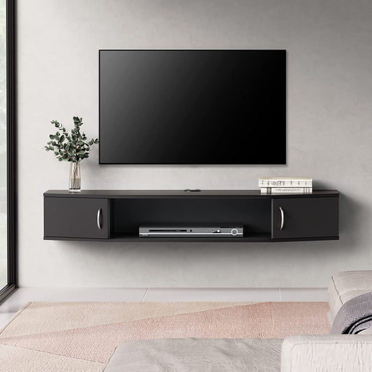 FITUEYES Floating TV Stand with Blue LED Light, Wall Mounted TV Shlef, Entertainment Center Console Stand with Storage Cabinets for Living Room Bedroom