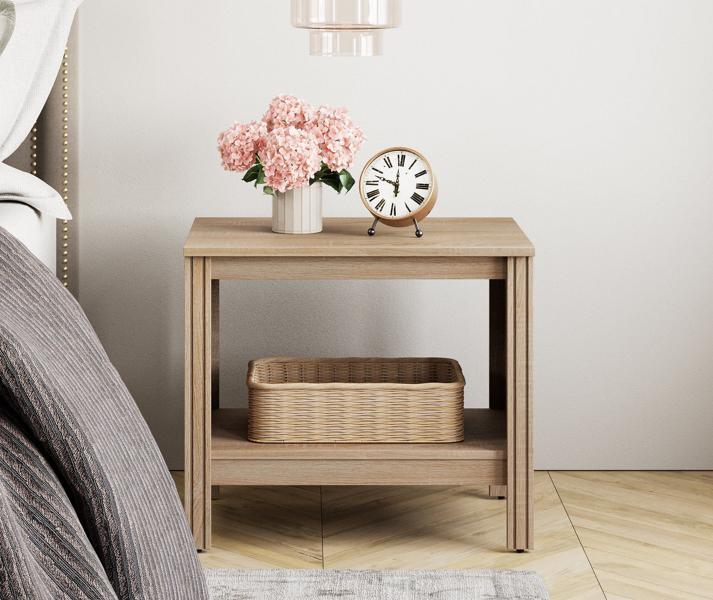 FITUEYES Indoor Storage Wood Rectangle End Table, Oak