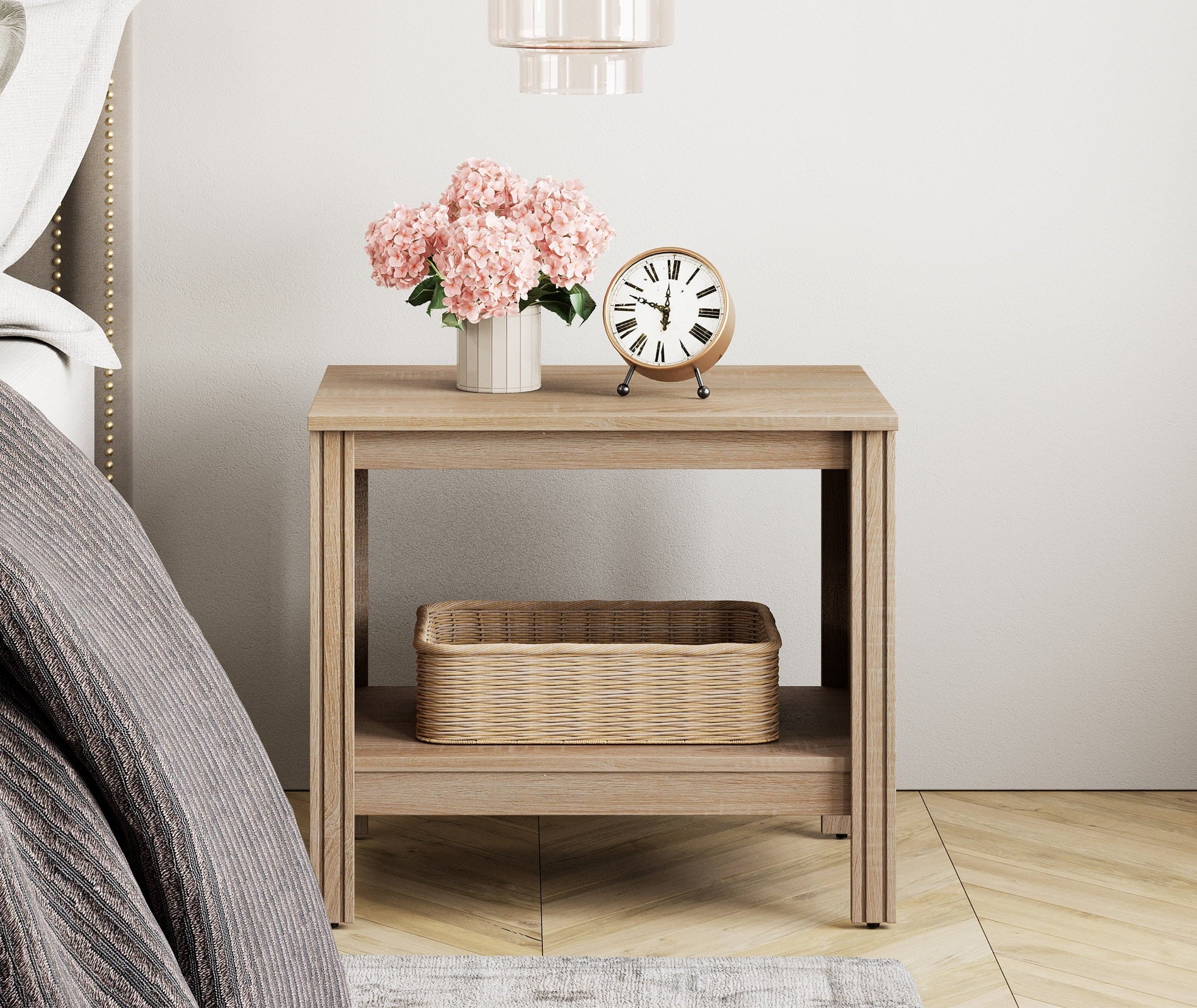 FITUEYES Indoor Storage Wood Rectangle End Table, Oak