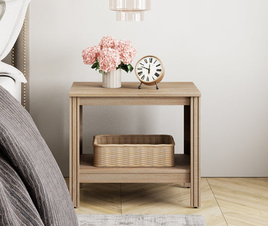FITUEYES Indoor Storage Wood Rectangle End Table, Oak
