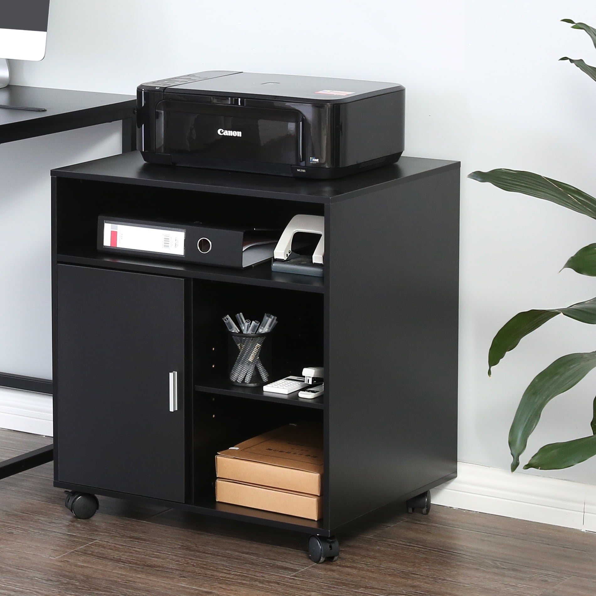 FITUEYES Printer Stand on Wheels Mobile Under Desk Work Cart, White