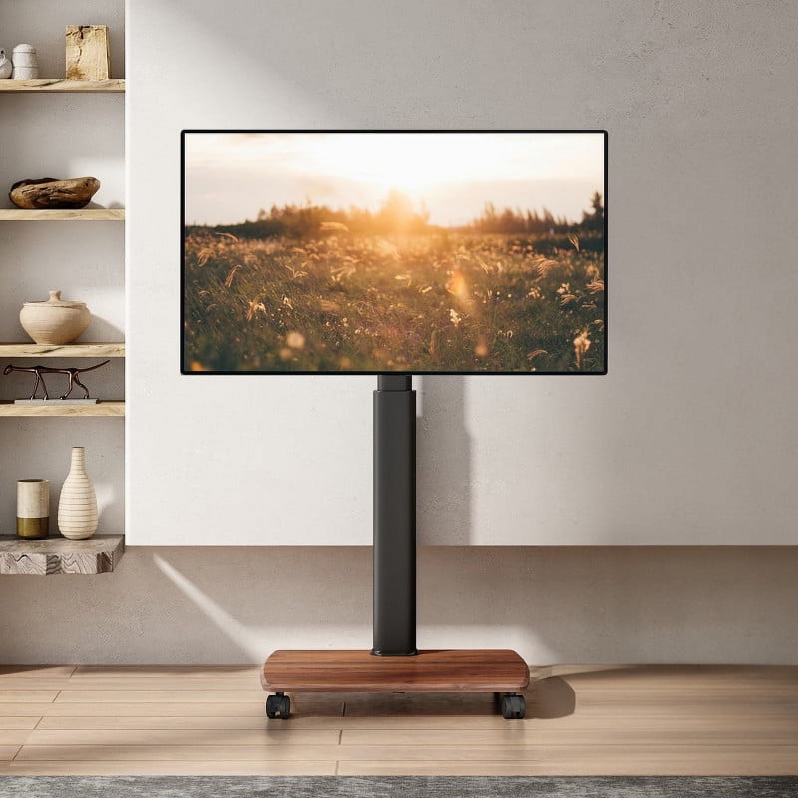 FITUEYES Rolling TV Floor Stand for 32 - 70 Inch TVs, Elegant Portable TV Stand with Upgraded 360Â° rotating wheels,Walnut
