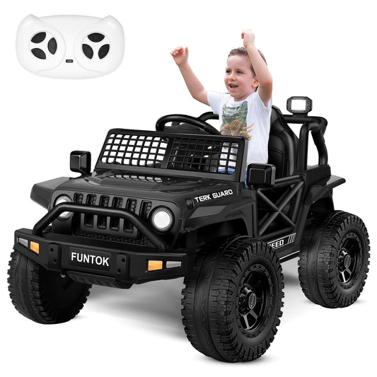 FUNTOK 12V 7AH Kids Ride on Toys, Electric Ride on Car Truck Battery Powered Vehicle w/ Parent Remote Control, Bluetooth, Spring Suspension, MP3 Player & LED Lights, 3 Speeds,Black