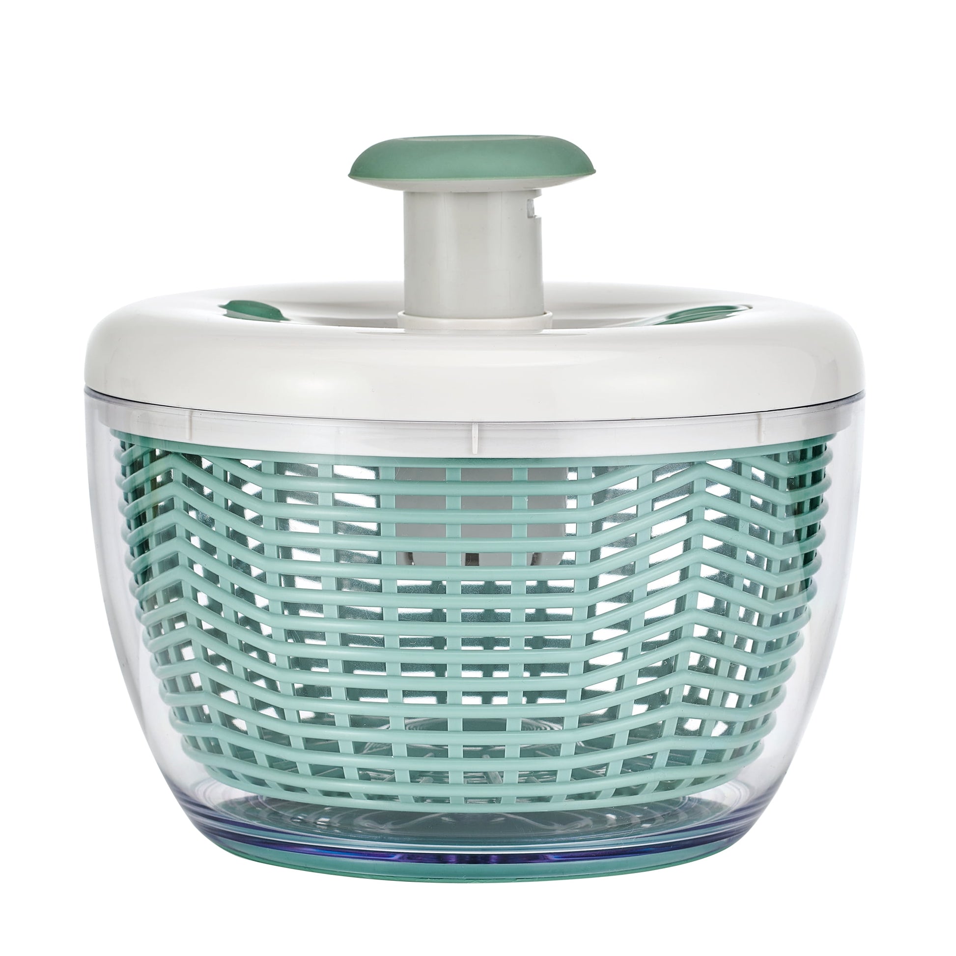 Farberware Professional White and Sage Green Small Salad Spinner with Hand Pump Mechanism