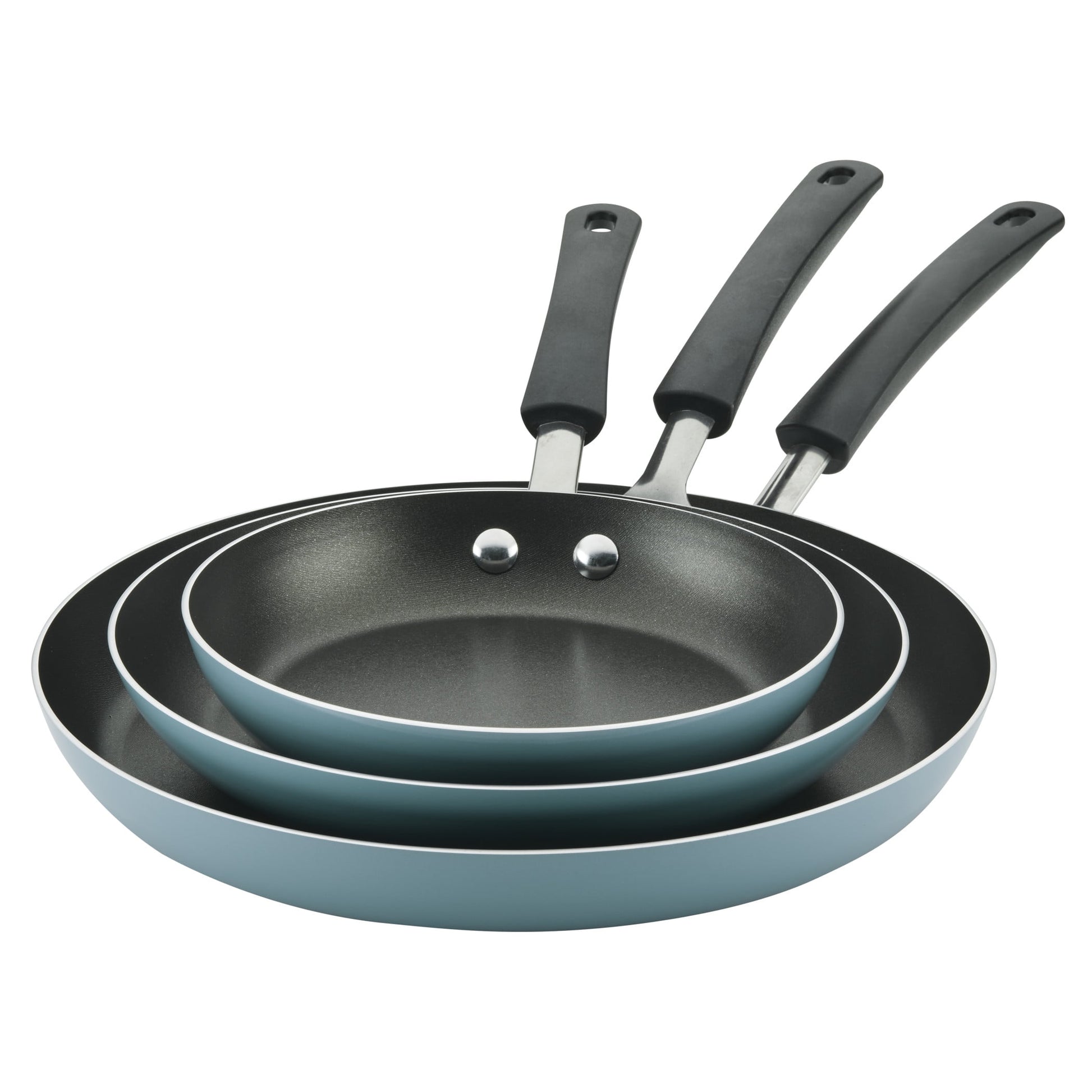 Farberware Easy Clean 3 Pcs Nonstick Frying Pan Set, Dishwasher Safe, 8 Inch, 9.75 Inch, 12 Inch, Aqua