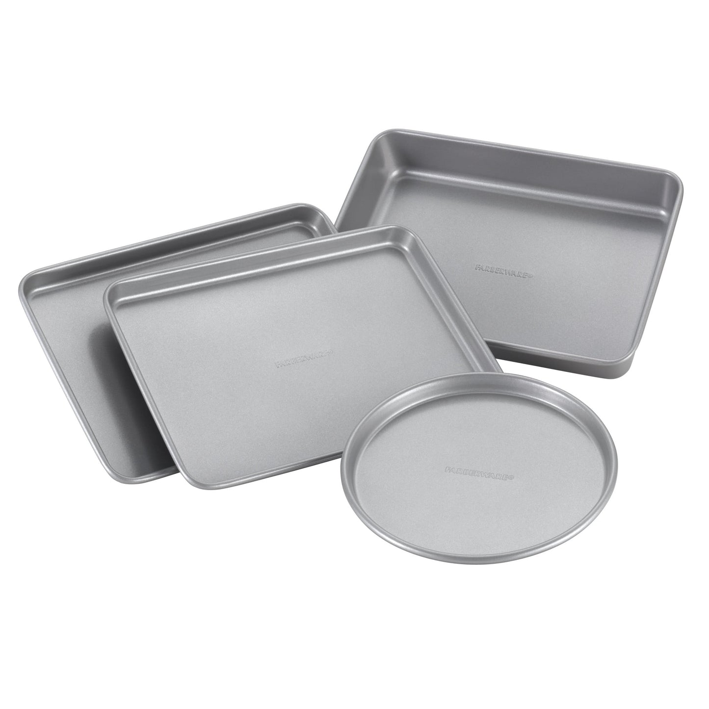 Farberware Bakeware 4 Pcs Nonstick Toaster Oven Pan Set, Dishwasher Safe and Oven Safe to 450Â°F, Gray