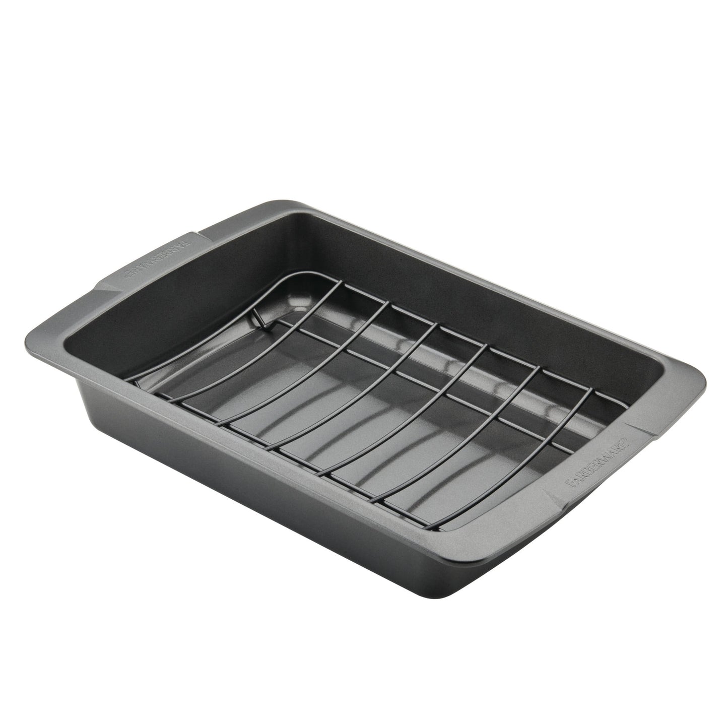 Farberware Bakeware 14.75 x 10.75 Inch Nonstick Roaster with U-Rack, Dishwasher Safe and Oven Safe to 450Â°F, Gray