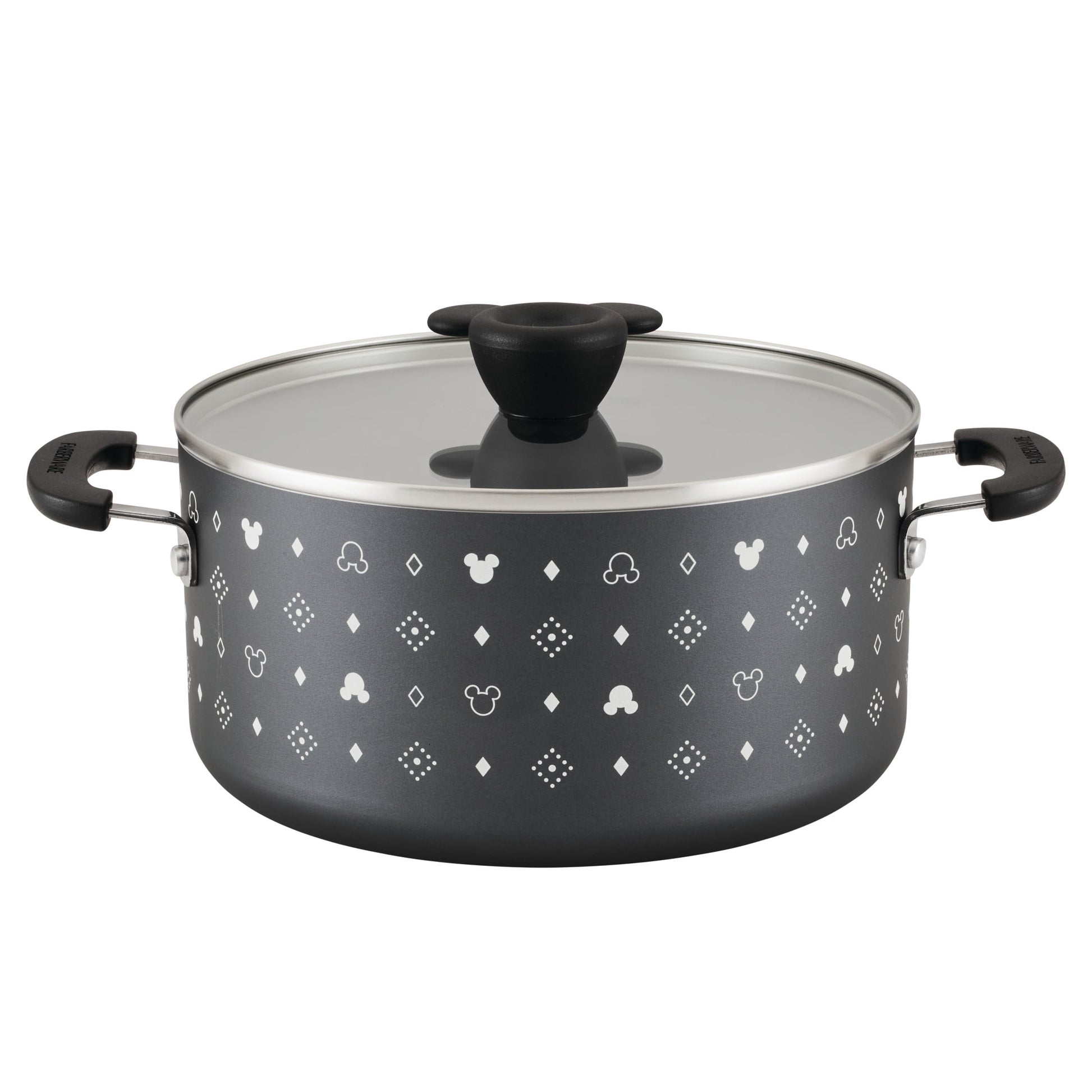 Farberware Disney Monochrome 5.5 Quart Ceramic Nonstick Stockpot with Lid, Dishwasher Safe, Black