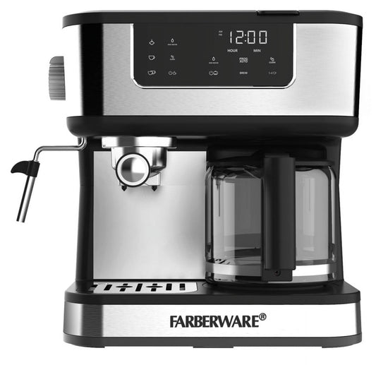 Farberware Dual Brew 15-Bar, 10-Cup Black Stainless Finish for Espresso Machines