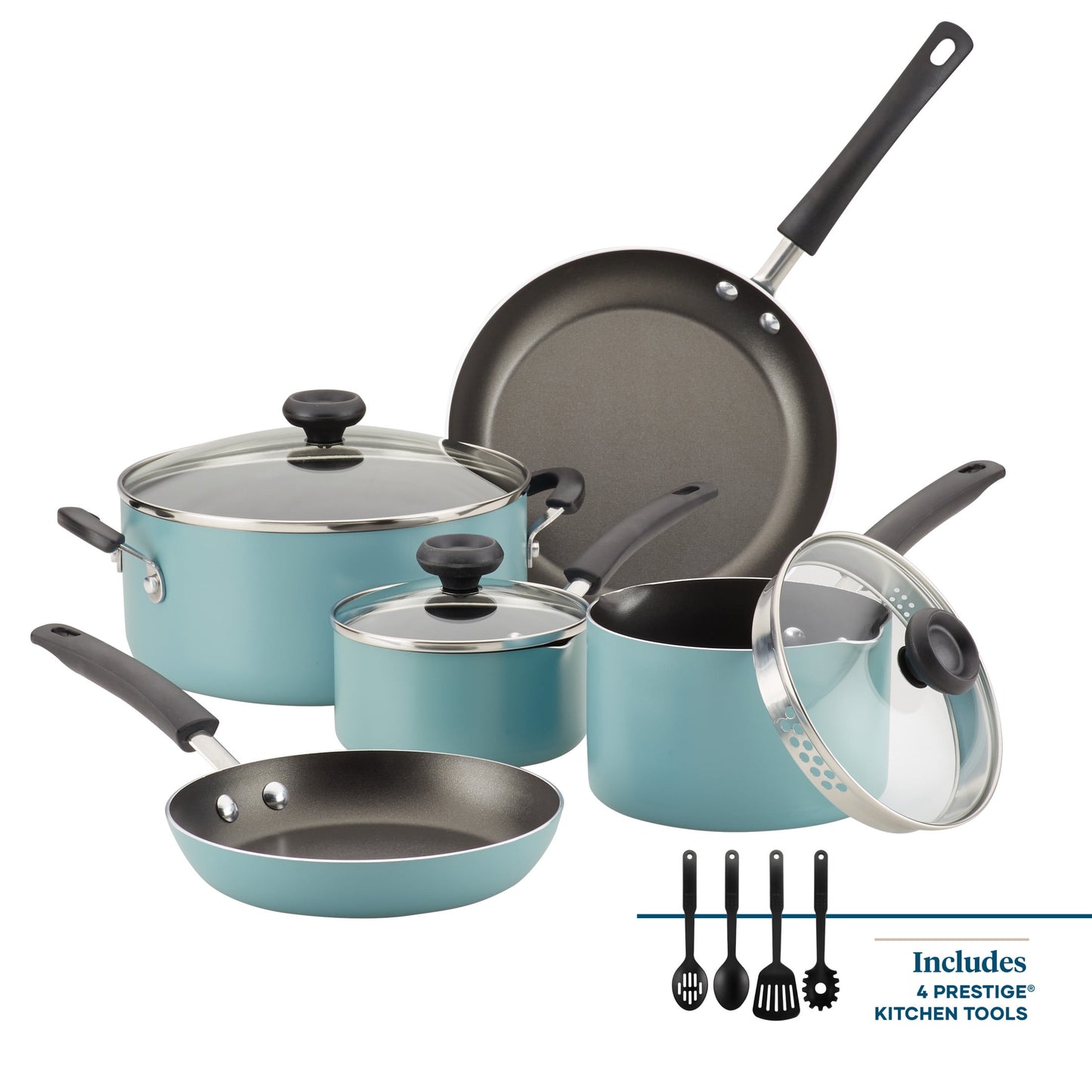 Farberware Easy Clean 12 Pcs Nonstick Cookware Set with Cooking Tools, Dishwasher Safe, Champagne
