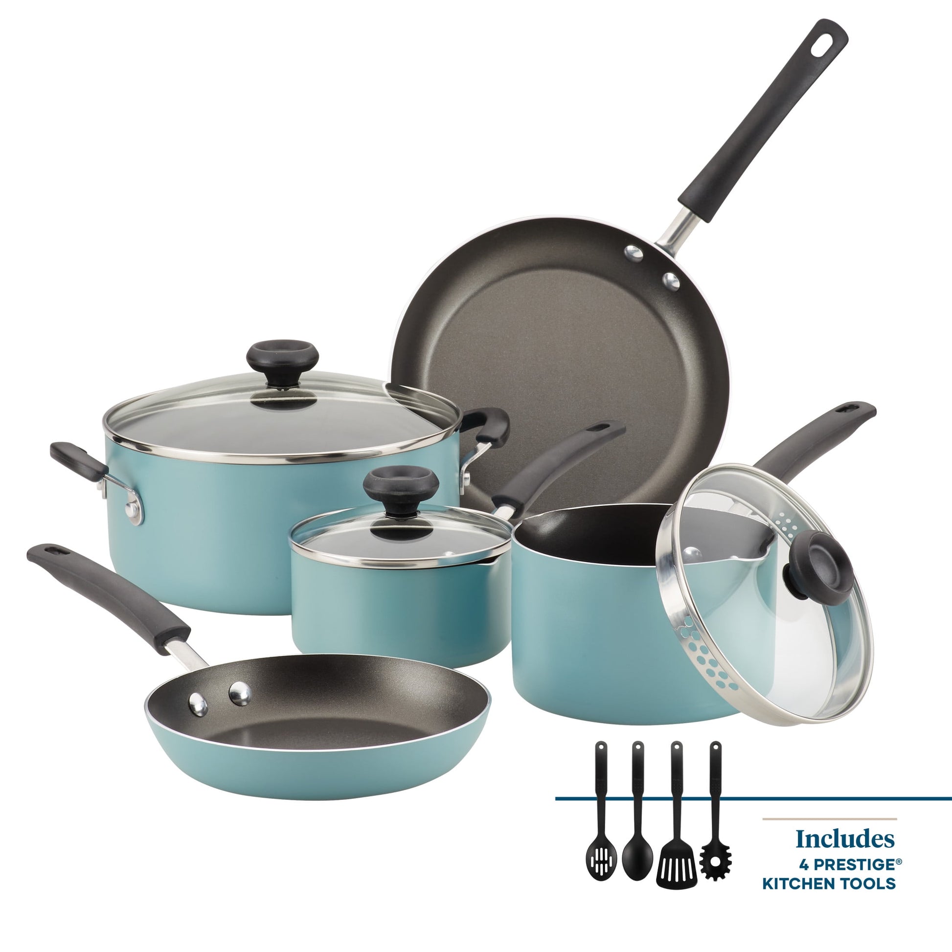 Farberware Easy Clean 12 Pcs Nonstick Cookware Set with Cooking Tools, Dishwasher Safe, Champagne