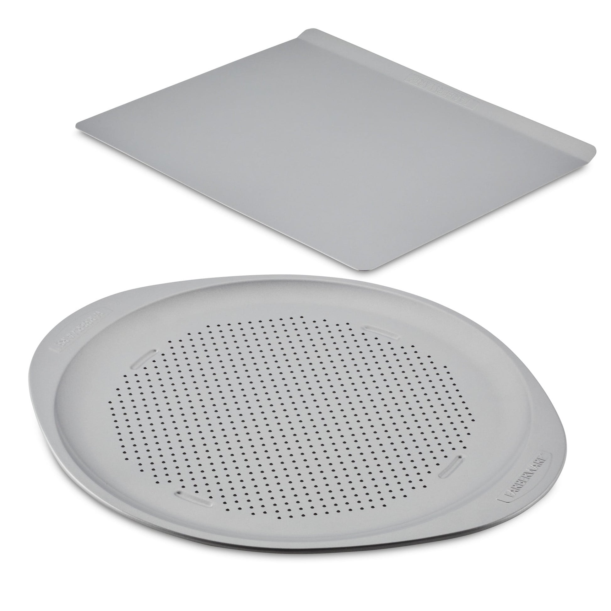 Farberware GOLDEN BAKE 2 Pcs Nonstick Baking Sheet and Pizza Pan Set, Dishwasher Safe and Oven Safe to 450Â°F, Gray