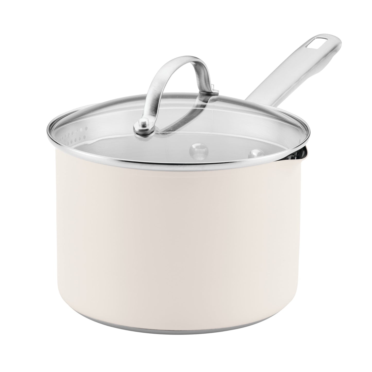 Farberware Luster 3 Quart Stainless Steel Straining Saucepan with Pouring Spout and Lid, Induction Compatible, Dishwasher Safe, Metal Utensil Safe , Oven Safe to 500Â°F, White