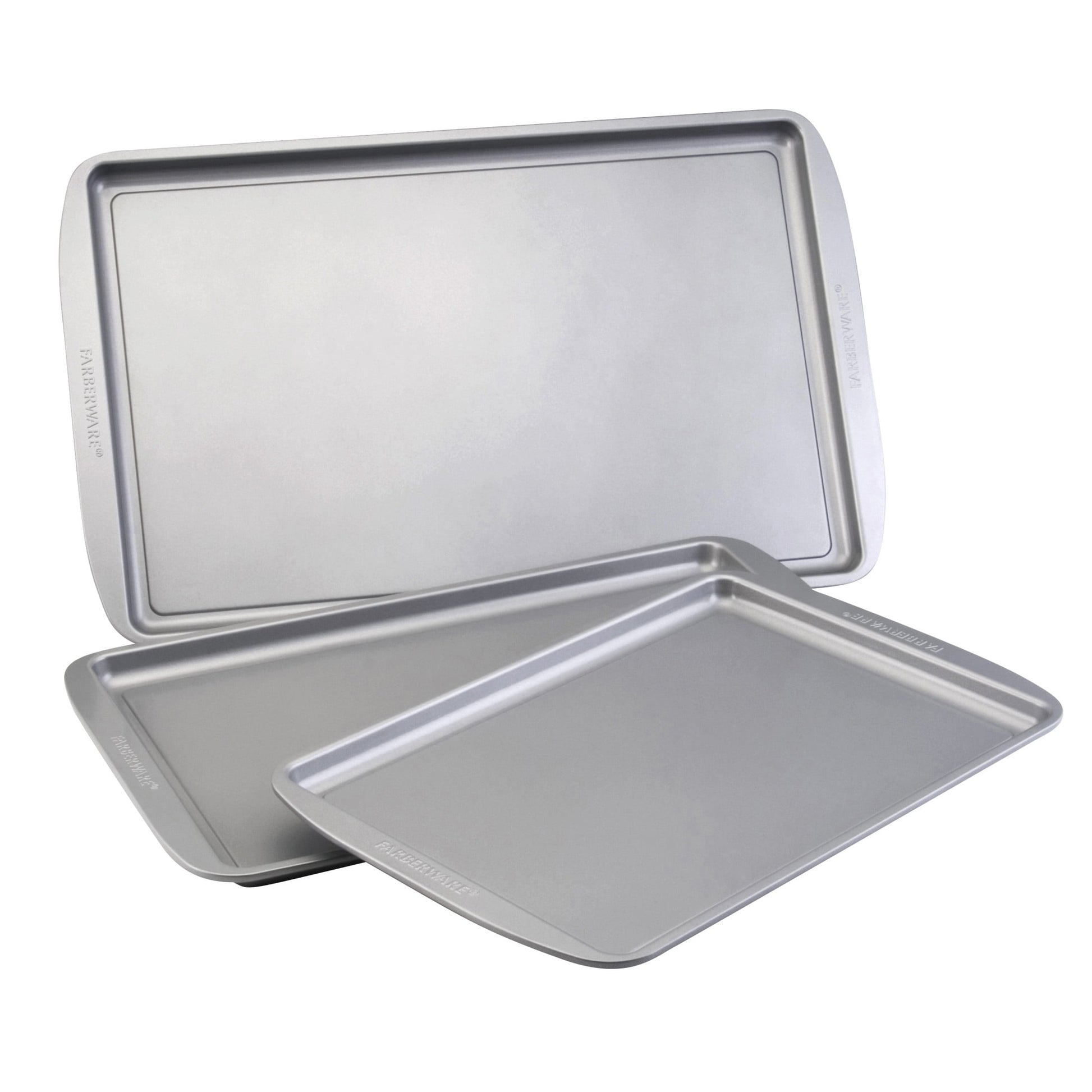 Farberware Bakeware 3 Pcs Nonstick Cookie Pan Set, Dishwasher Safe and Oven Safe to 450Ã‚Â°F, Gray