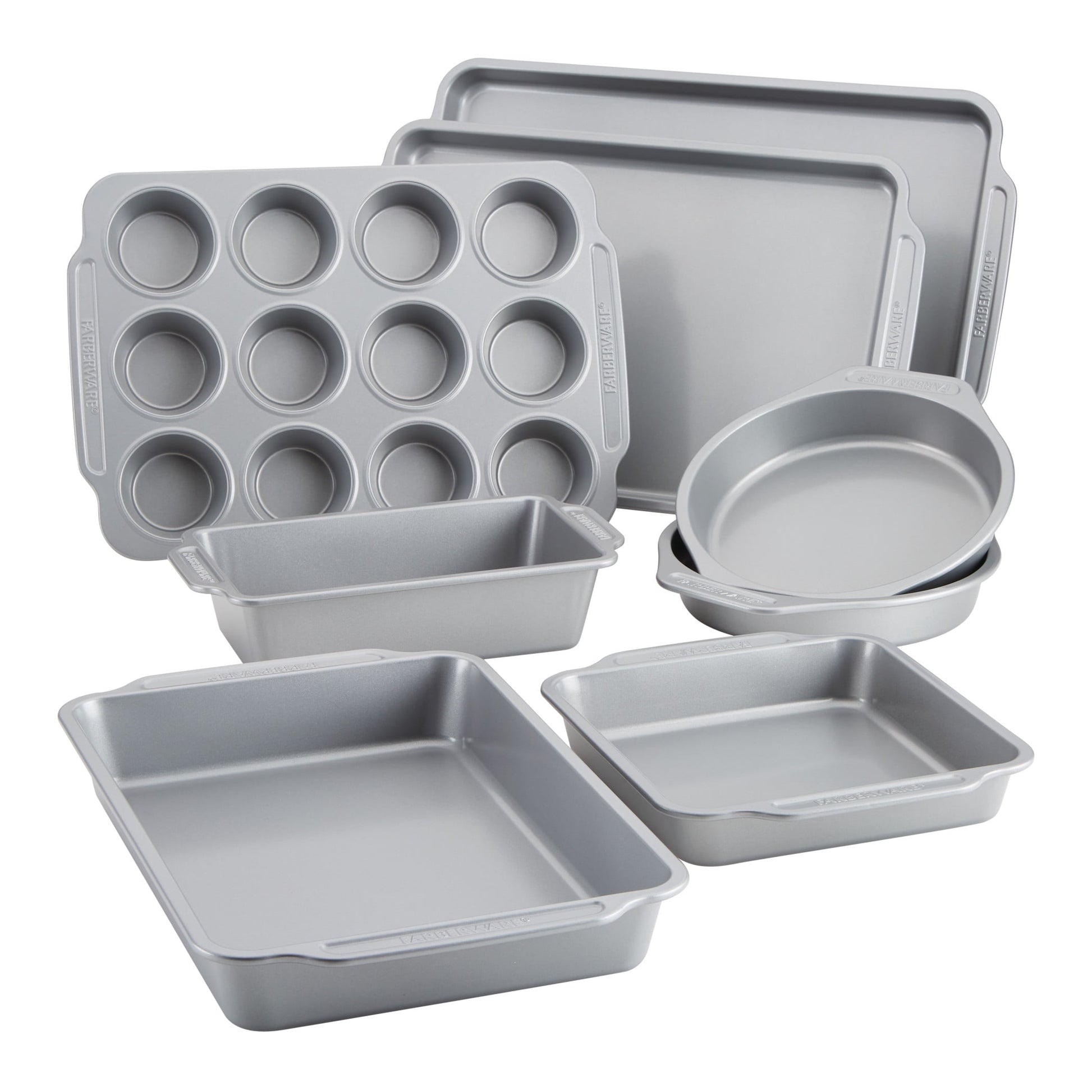 Farberware 8 Pcs Nonstick Bakeware Set, Dishwasher Safe and Oven Safe to 450Â°F, Gray