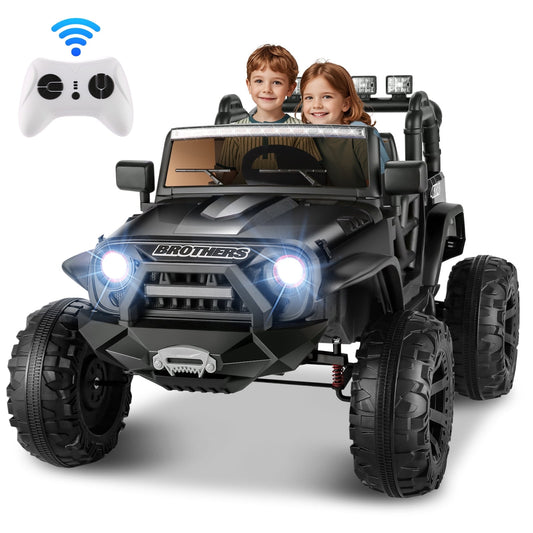 Farmdex 2 Seater 24V Kids Ride on Truck Car w/ Remote Control, Ride on Toys w/ 3 Speeds, 2*200W Motor Battery Powered Electric Car for Kids, Spring Suspension, Bluetooth, Music, LED Lights, Black