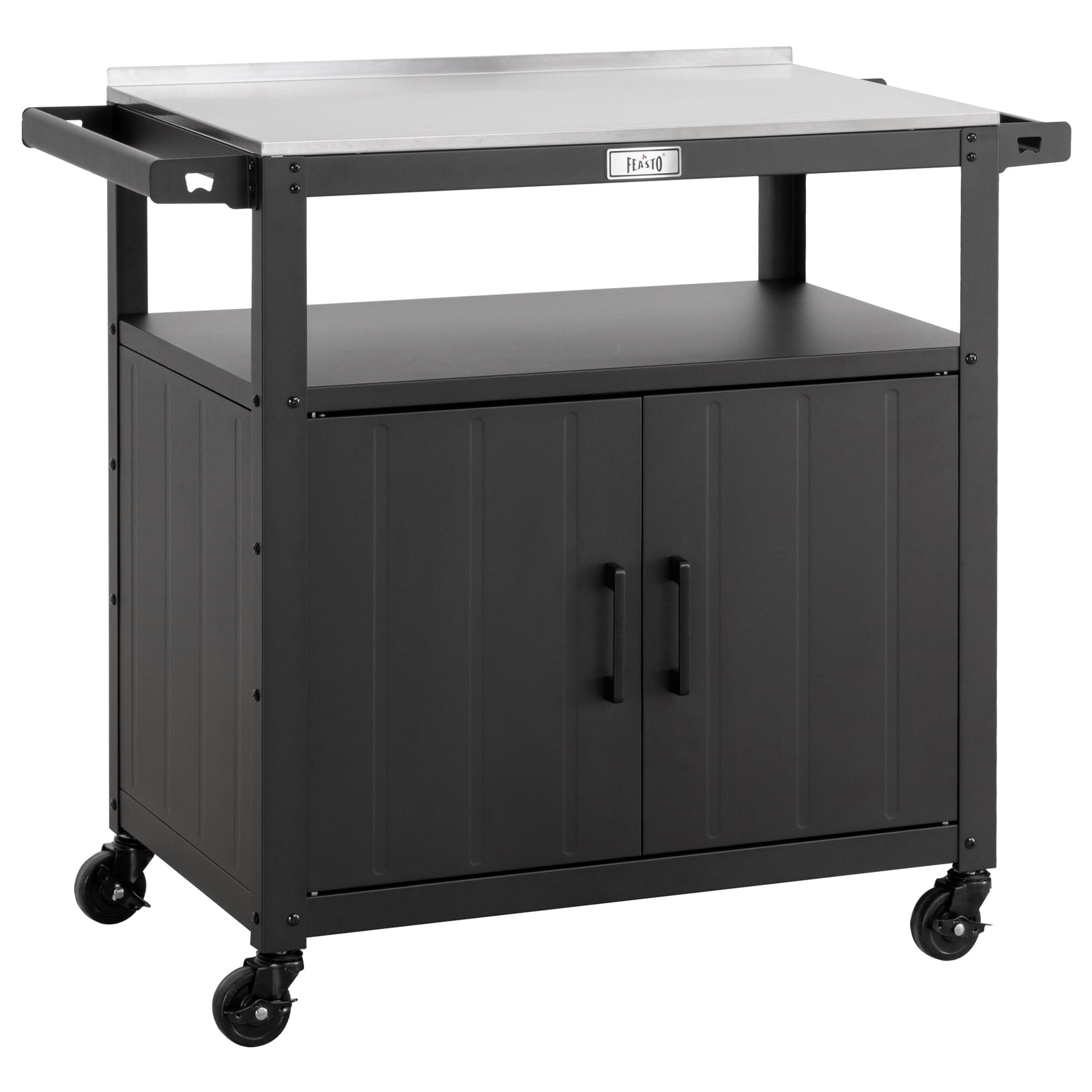 Feasto Outdoor Grill Cart with Stainless Steel Tabletop, Storage Cabinet, Wheels