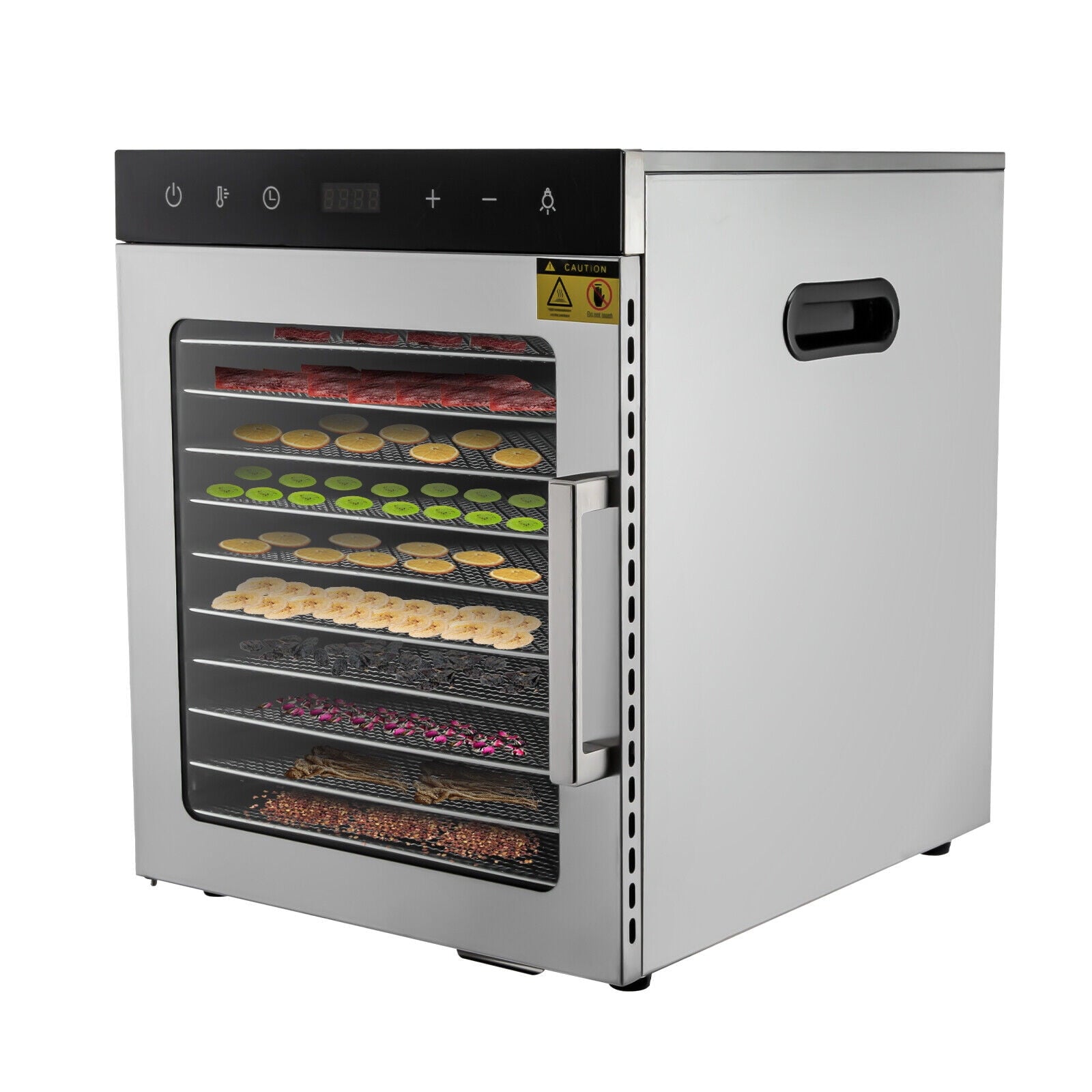 Fichiouy 10 Tray Food Dehydrator Machine Stainless Steel Fruit Meat Jerky Dryer with LED Light 800W