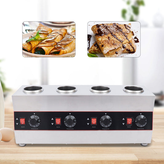 Fichiouy 4 Grids Sauce Warmer Heater Cheese Dispenser 640W Stainless Steel Electric Hot Fudge Warmer Cheese Warmer with Pump and Sauce Bottles