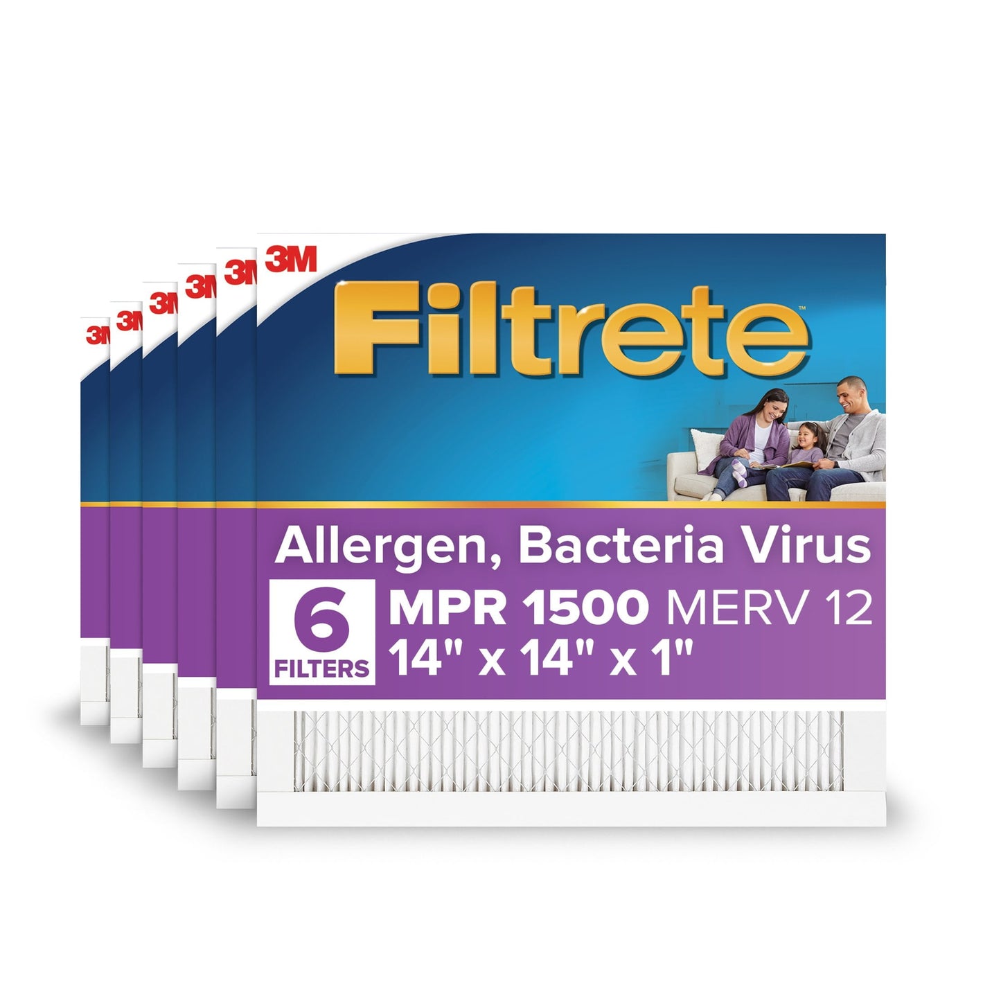 Filtrete 14x14x1 HVAC Furnace Air Filter, MPR 1500 MERV 12, Advanced Allergen Reduction, 2 Pack