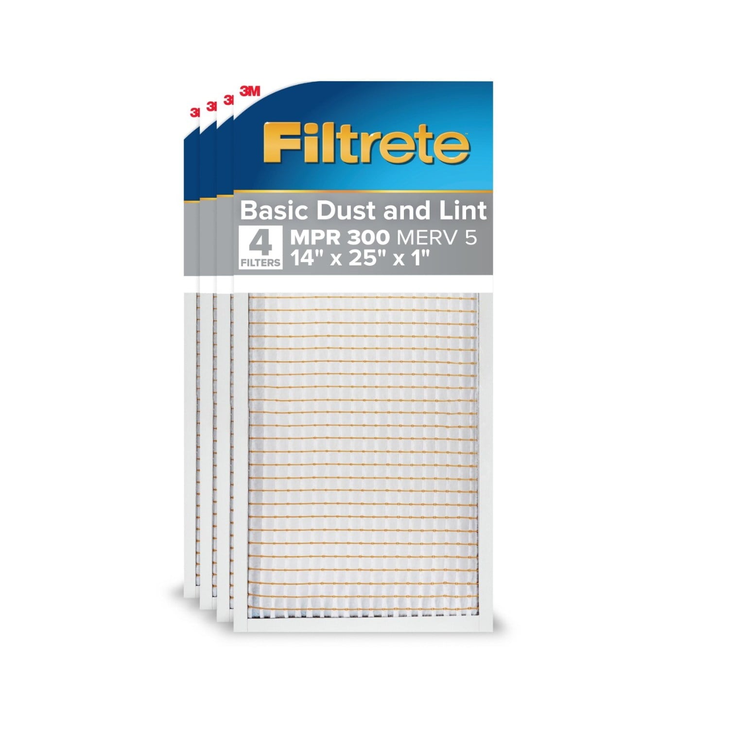 Filtrete 14x25x1 HVAC Furnace Air Filter, MPR 300 MERV 5, Dust Reduction, 4 Filters