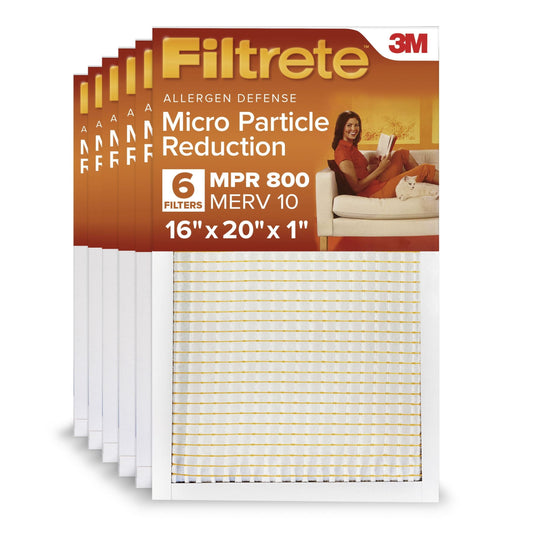Filtrete 16x20x1 HVAC Furnace Air Filter, MPR 800 MERV 10, Micro Particle Reduction, 6 Pack