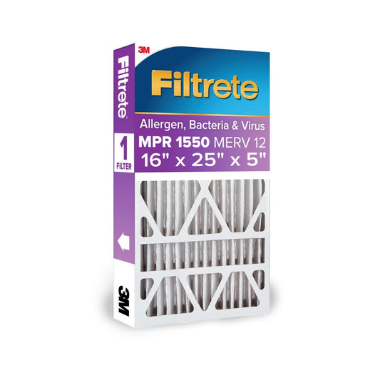Filtrete 16x25x5 HVAC Furnace Air Filter, MPR 1550 MERV 12, Allergens, Bacteria & Viruses, 1 Filter