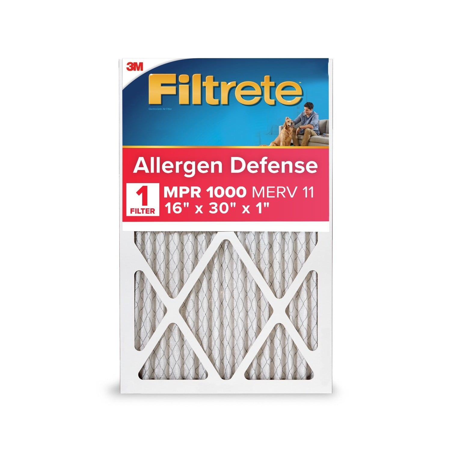 Filtrete 16x30x1 HVAC Furnace Air Filter, MPR 1000 MERV 11, Allergen Defense, 1 Filter