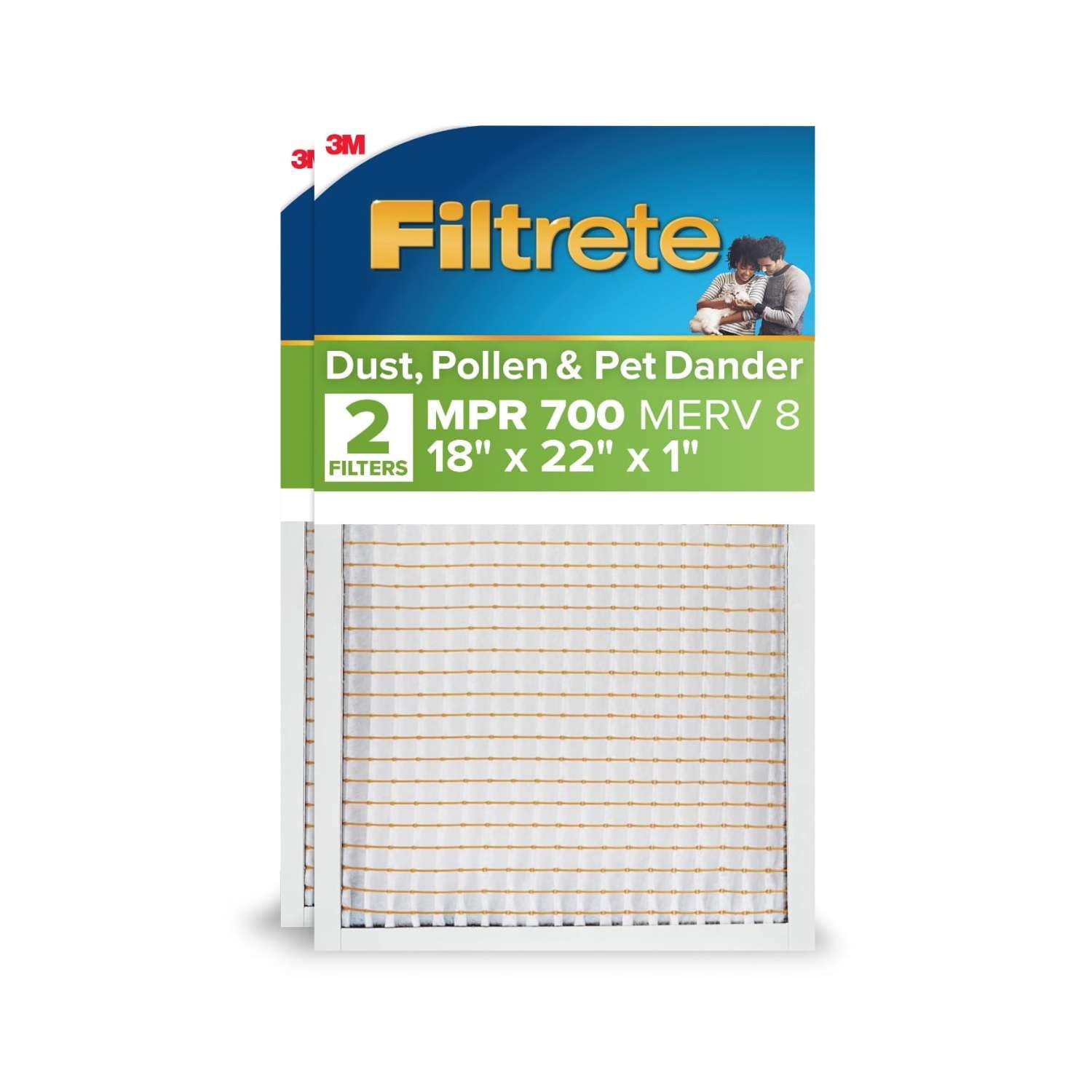 Filtrete 18x22x1 HVAC Furnace Air Filter, MPR 700 MERV 8, Dust, Pollen & Pet Dander Reduction, 2 Pack
