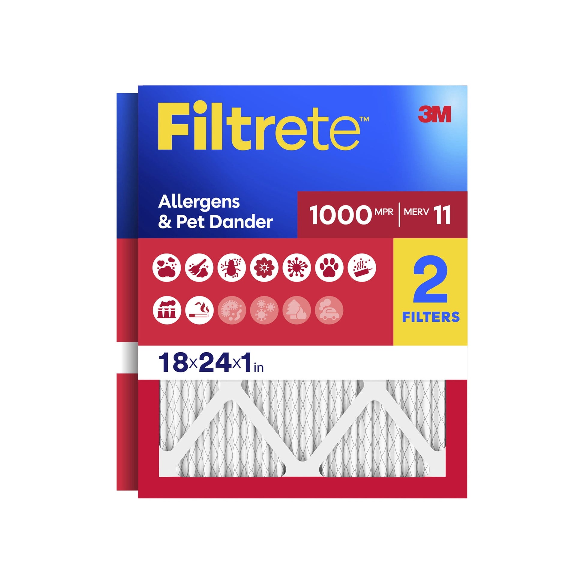 Filtrete 18x24x1 HVAC Furnace Air Filter, MPR 1000 MERV 11, Allergens & Pet Dander, 2 Pack