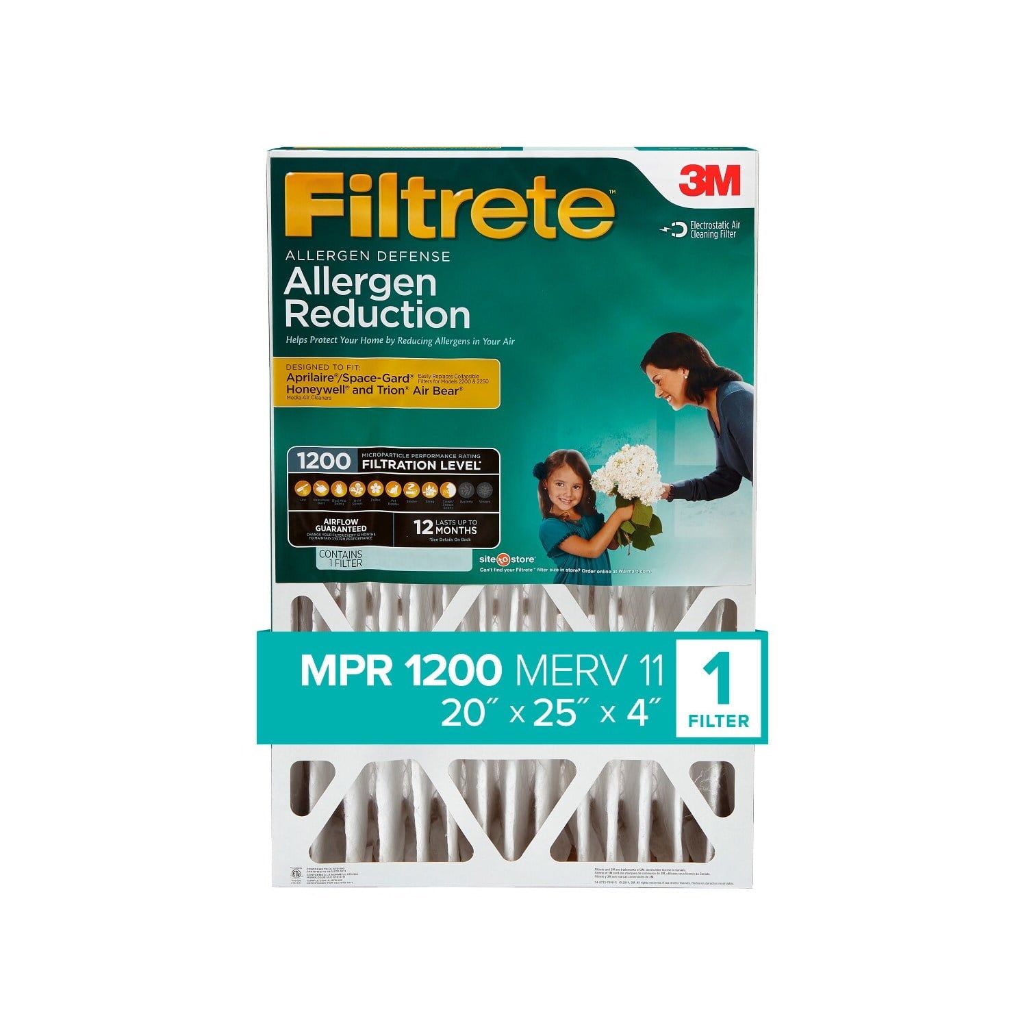 Filtrete 20x25x4 Air Filter, MPR 1200 MERV 11, Allergen Reduction Deep Pleat, 1 Filter