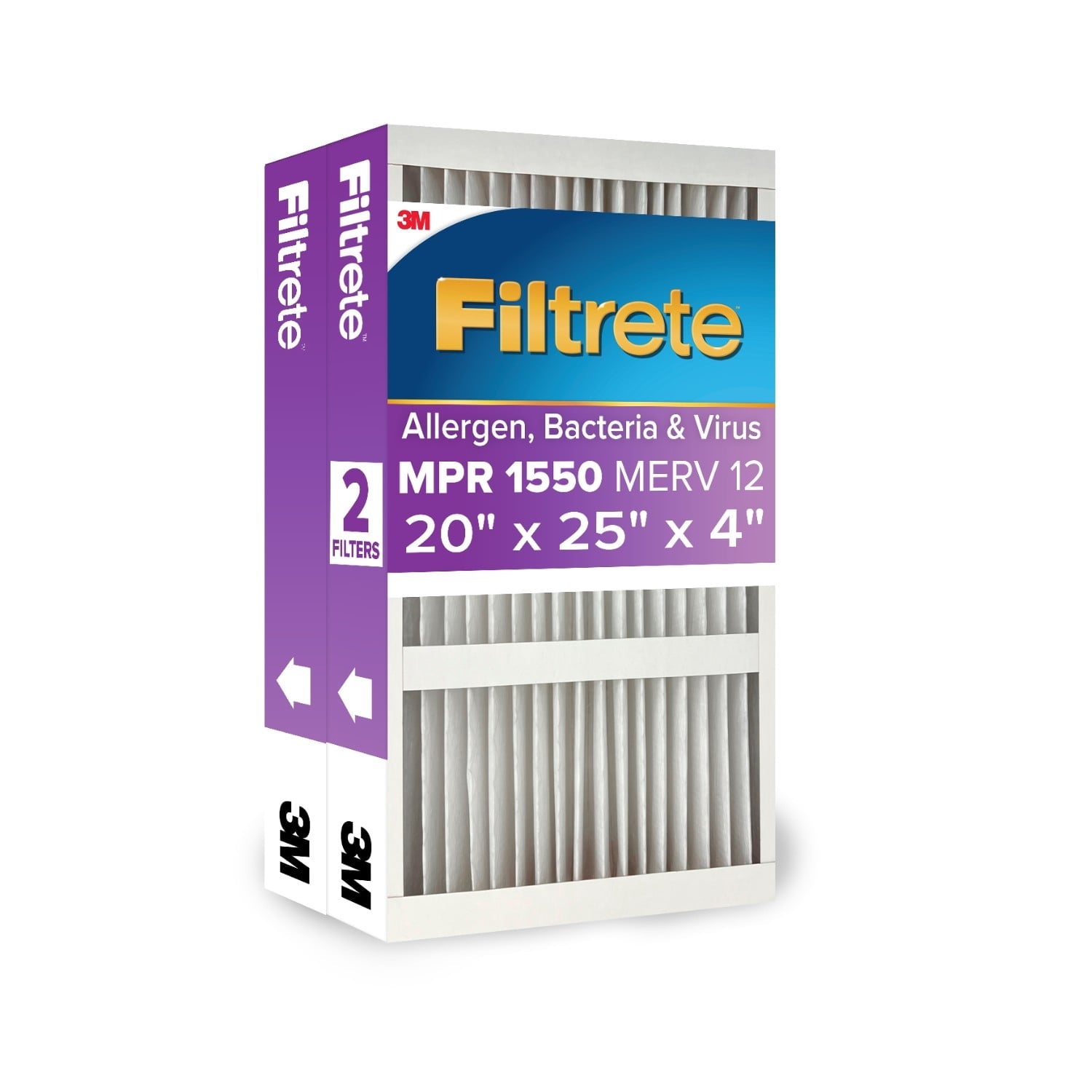 Filtrete 20x25x4 HVAC Furnace Air Filter, MPR 1550 MERV 12, Allergens, Bacteria & Viruses, 1 Filter