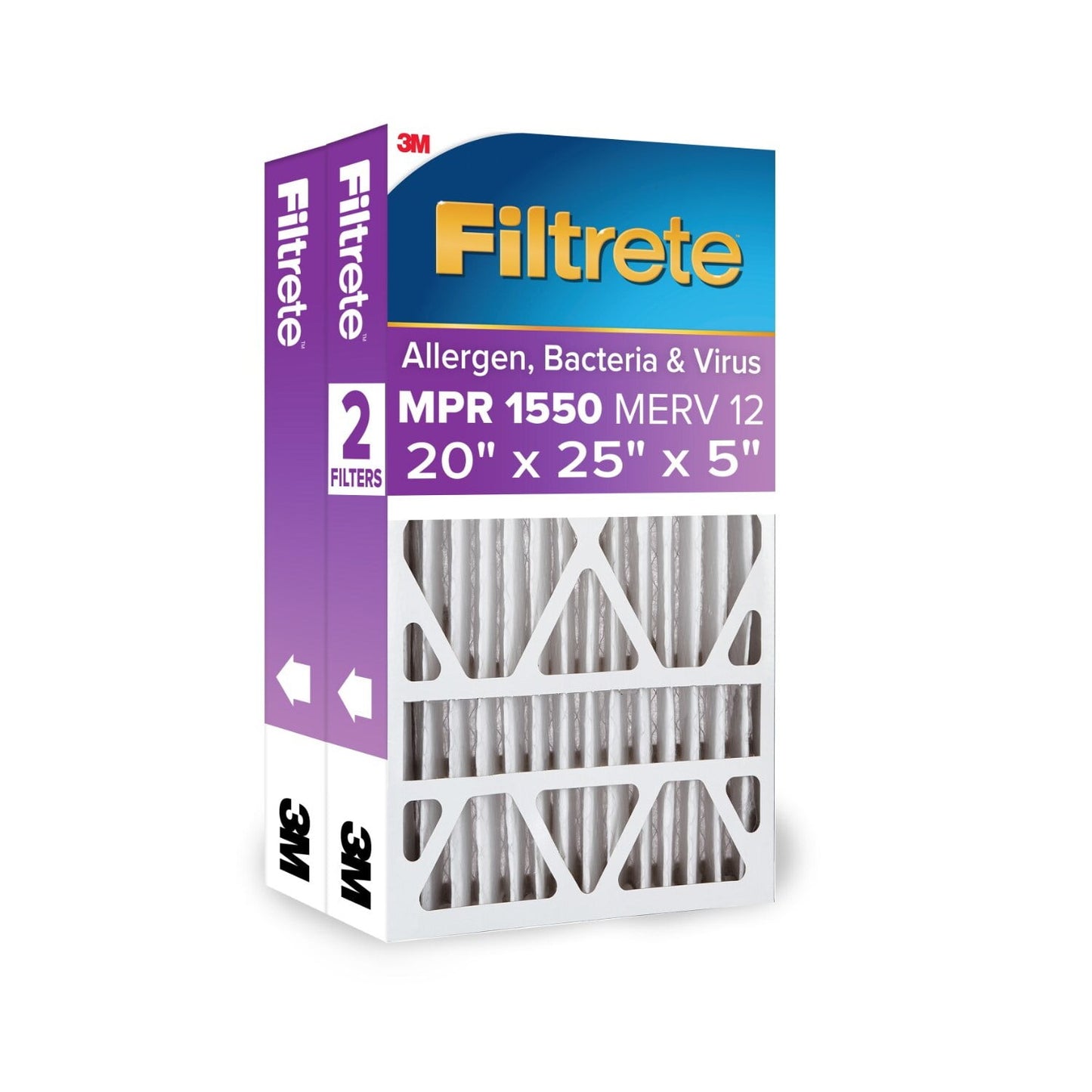 Filtrete 20x25x5 HVAC Furnace Air Filter, MPR 1550 MERV 12, Ultra Allergen Reduction, 2 Pack