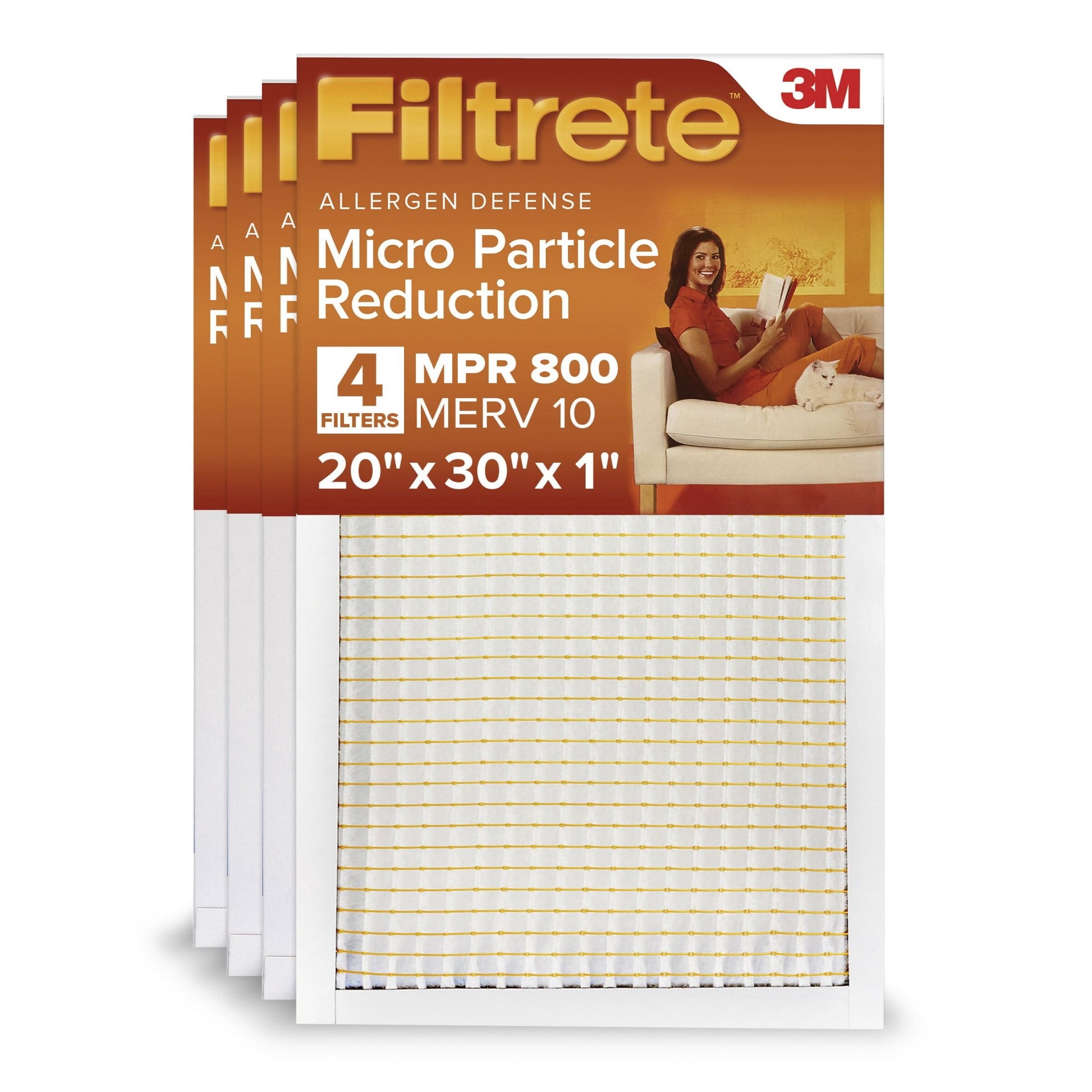 Filtrete 20x30x1 HVAC Furnace Air Filter, MPR 800 MERV 10, Micro Particle Reduction, 4 Pack