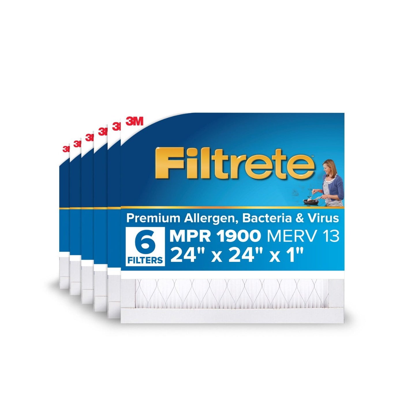 Filtrete 24x24x1 HVAC Furnace Air Filter, MPR 1900 MERV 13, Premium Allergen, Bacteria and Virus, 2 Pack