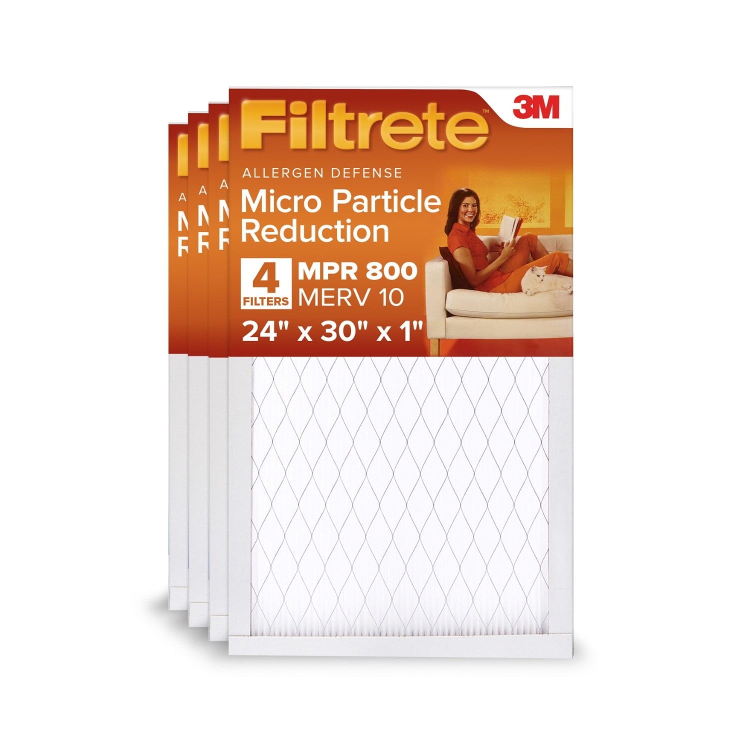 Filtrete 24x30x1 HVAC Furnace Air Filter, MPR 800 MERV 10, Micro Particle Reduction, 4 Pack