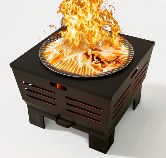 Fire Beauty Stove Bonfire with Stand,Smokeless Fire Pit  Wood Burning Firepit with Ash Pan, Portable Outdoor Firepit with Cooking Grate & Poker For Camping,Backyard