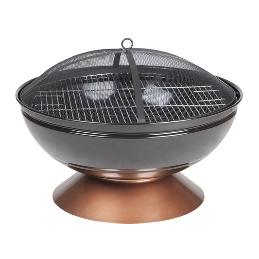 Fire Sense Degano Outdoor Firepit Backyard Fireplace included Wood & Cooking Grate Black Copper 26"