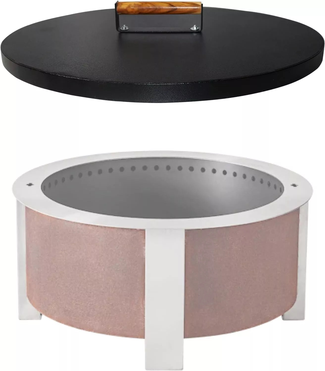 Firepit Snuffer Lid - Carbon Steel 35 Inch Fire Pit Lid with Powder Coating & Ergonomic Wooden Handle - Fit for Fire Pit Size up to 33 Inch - Reliable Use as Garden Decor Fire Pit Accessories