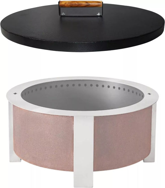 Firepit Snuffer Lid - Carbon Steel 35 Inch Fire Pit Lid with Powder Coating & Ergonomic Wooden Handle - Fit for Fire Pit Size up to 33 Inch - Reliable Use as Garden Decor Fire Pit Accessories