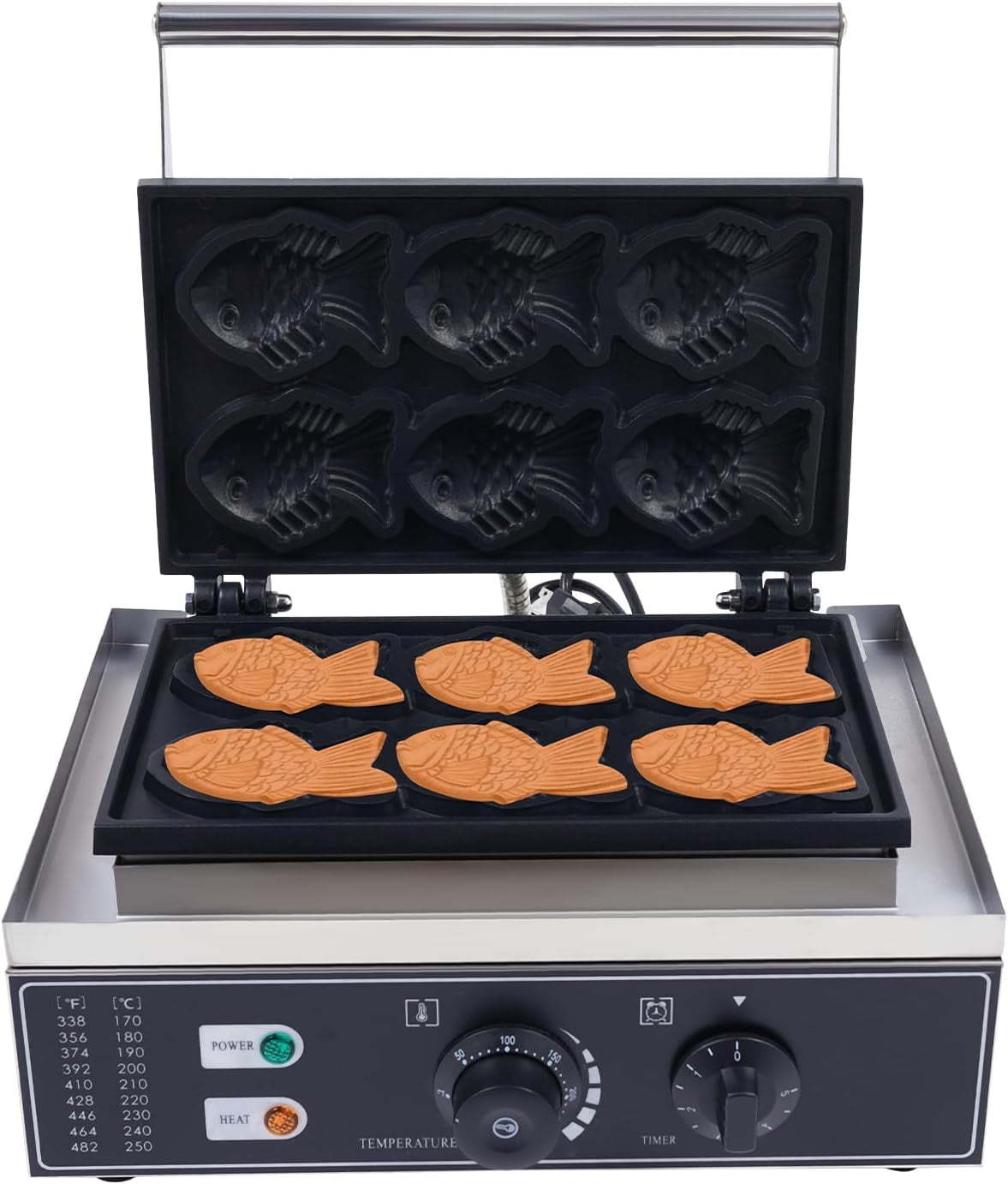 Fish Waffle Maker Electric Muffin Maker with Time and Temperature Control 1550W Stainless Steel Non Stick Double Mini Pancake Maker Machine Fish Shaped Waffle Plate for Home and Commercial Use