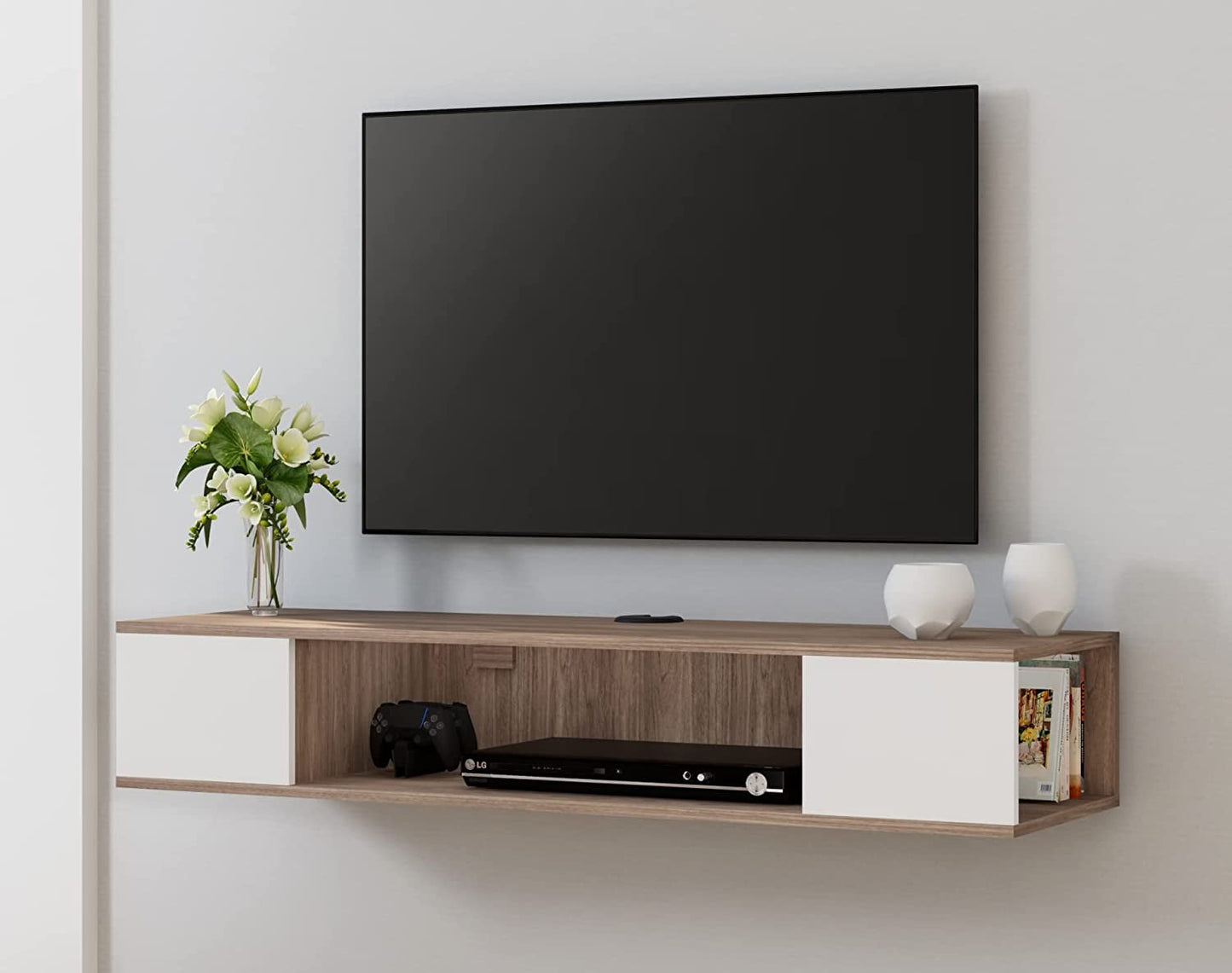 Floating Wall Mounted TV Stand  for TVs up to 55", White&Oak