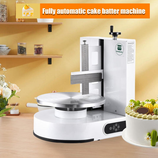 Flylapdo 110V 60Hz Aluminum Alloy Cake Frosting Machine, Semi-Automatic Buttercream Coating Machine with Waterproof LCD for Dessert Shops & DIY Baking