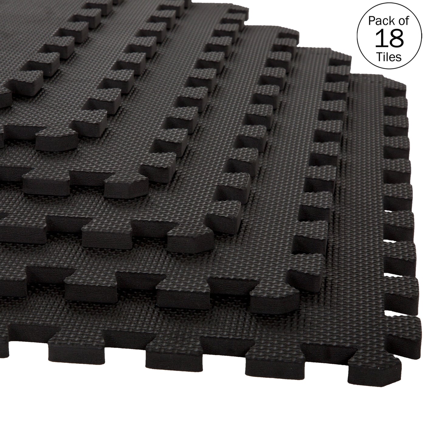 Foam Flooring Tiles â€“ 18-Pack Interlocking EVA Foam Pieces â€“ Non-Toxic Floor Padding for Playroom, Gym, or Basement by Stalwart (Black)
