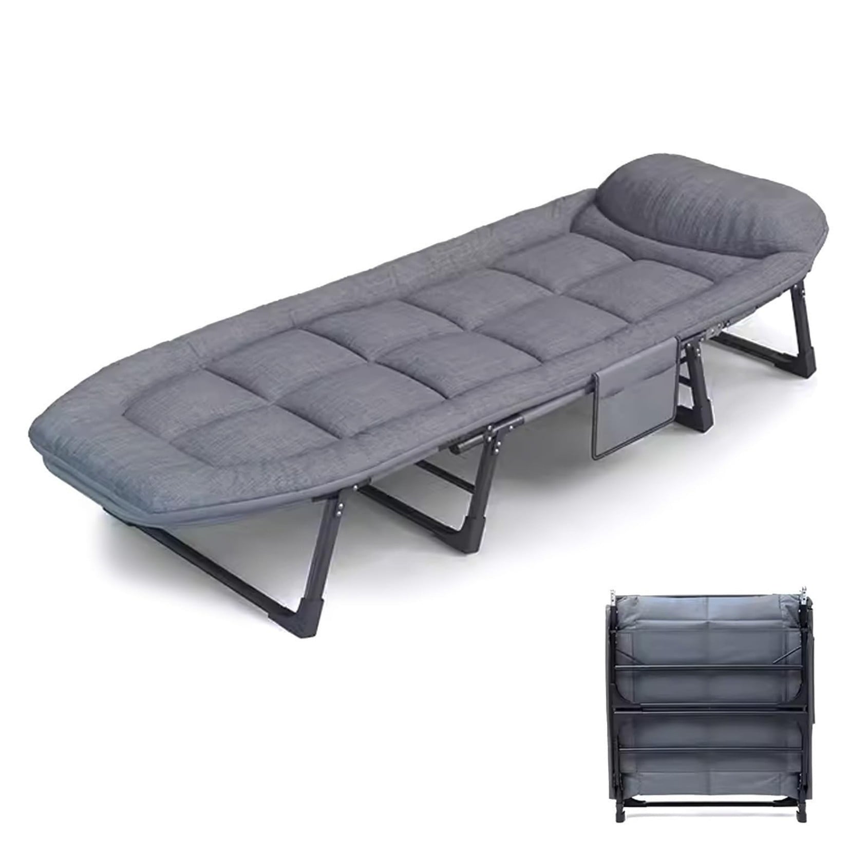 Folding Bed for Adults with Mattress, Portable Camping Cot with 6 Adjustable Backrests, Heavy Duty Foldable Guest Bed, Gray