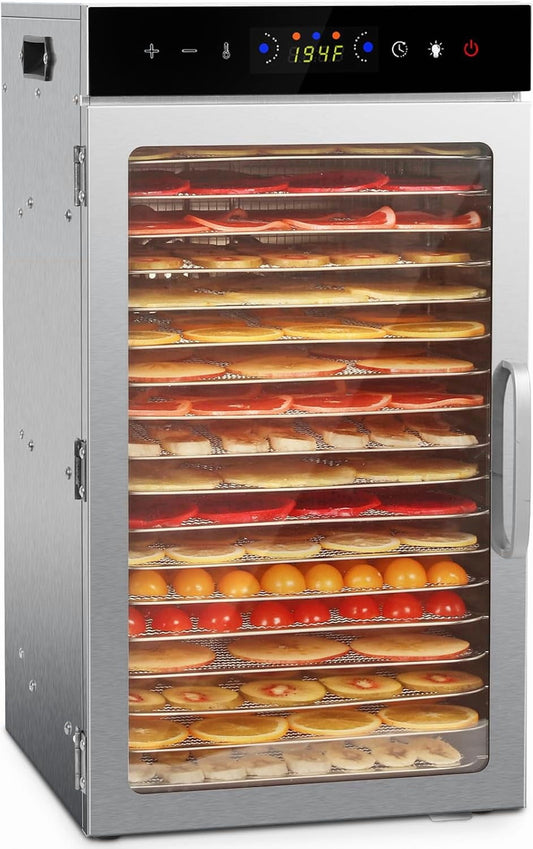 Food Dehydrator Machine 18 Stainless Steel Trays 1000W Commercial Food Dehydrator with 24H Digital Timer LED Temperature Control Food Dryer Beef Jerky Maker for Dehydrated Meat Fruit Herb